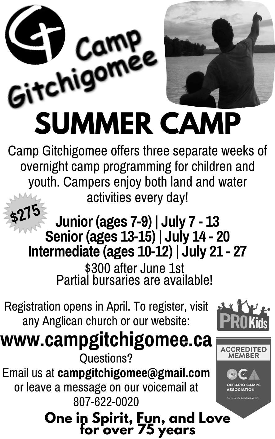 Camp Gitchigomee flyer with same information provided in ad text.